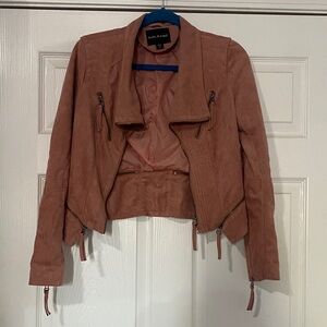 Solemio Cropped Suede Moto Jacket in Dusty Rose